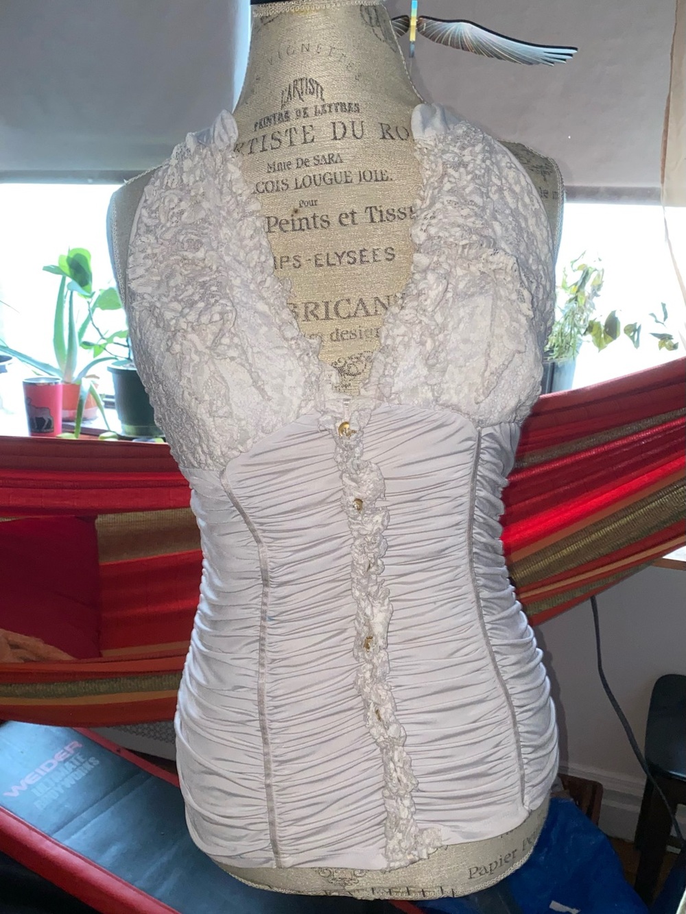 XOXO White Lace Ruched Halter Top